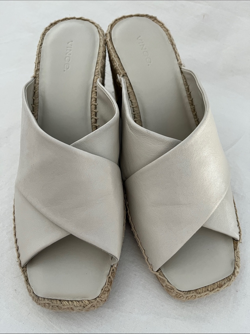Vince Cream Leather Crisscross Espadrille Mules wedge - Picture 5 of 11